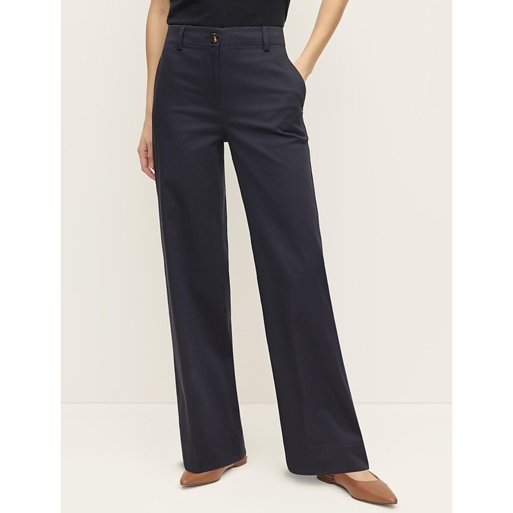Ann Taylor Modern Wide Leg Pants Womens 6 Navy Blue High Rise Twill Trousers